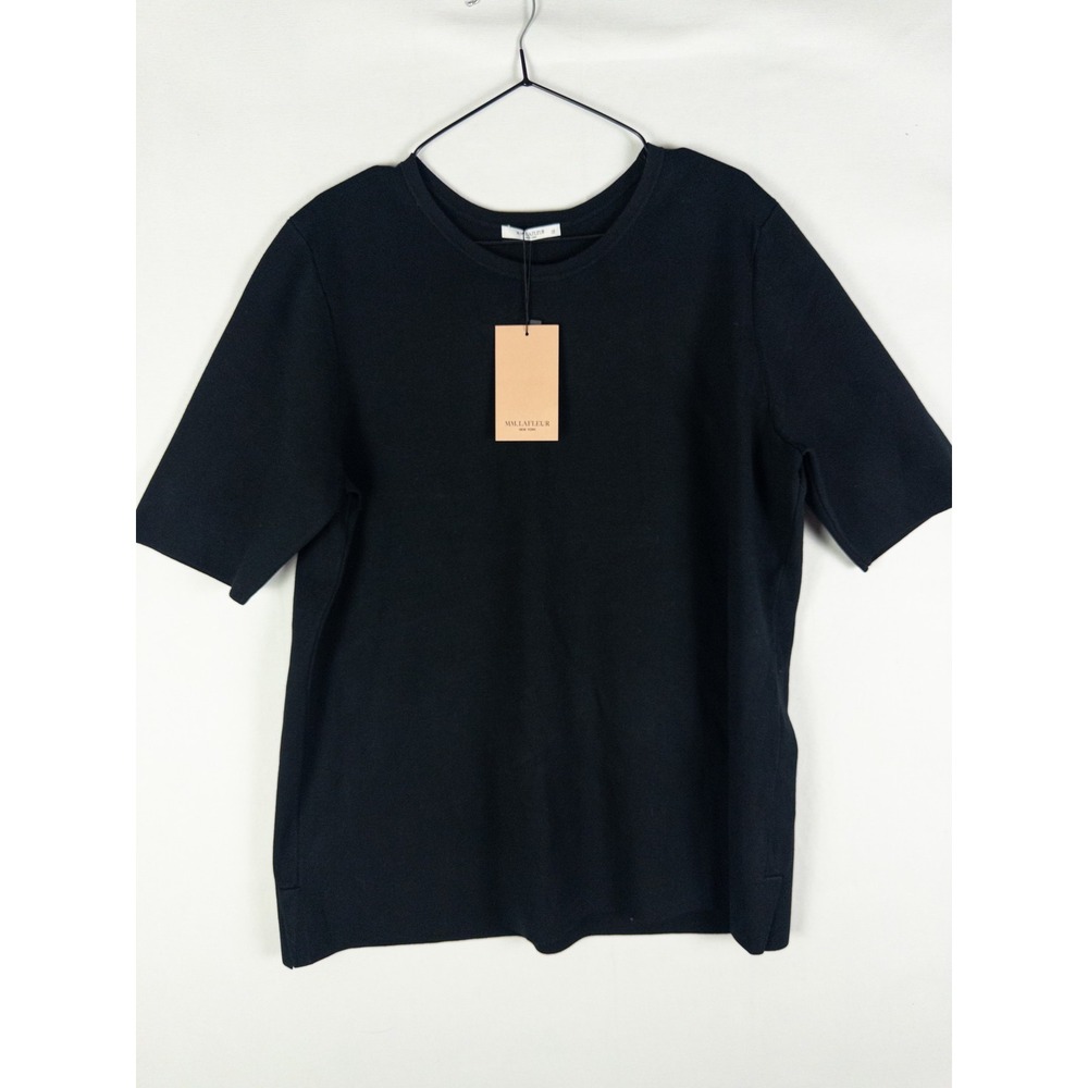 MM.LaFleur Choe Top Womens 2 Black Crew Neck Short Sleeve Minimalist Workwear